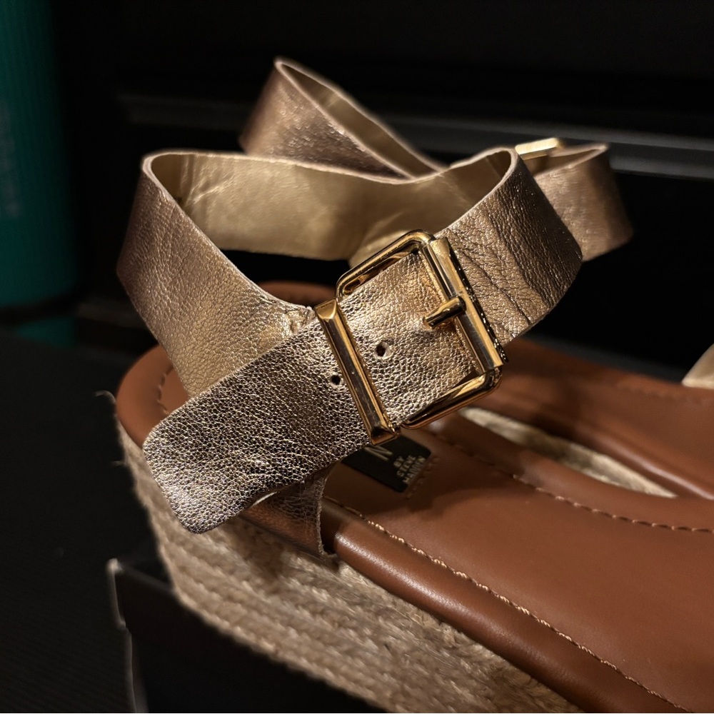 Steve Madden Metallic Gold Wedge Sandals - Picture 3 of 5